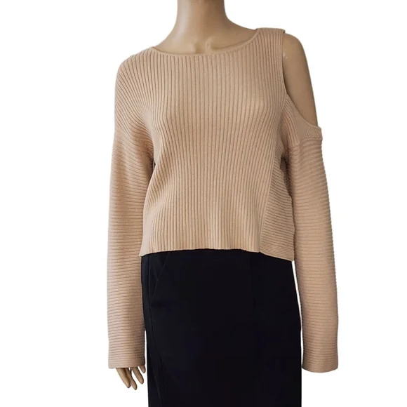 INTERMIX Beige Cotton and Cashmere Cold Shoulder Sweater S - Picture 1 of 4